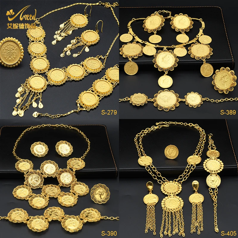 

ANIID Indian Fashion Gold Plated Coin Tassel Pendant Necklace Jewlery Set Moroccan Dubai Bridal Wedding Party Jewellery Gifts