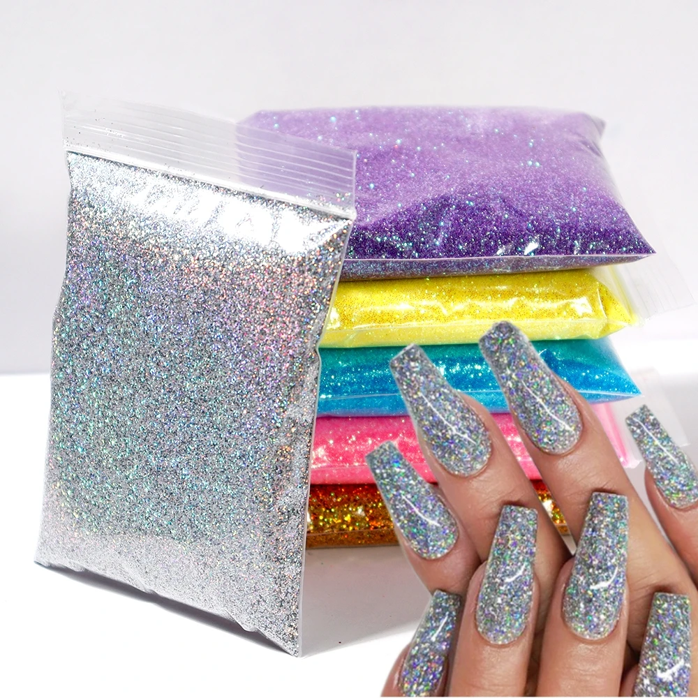 50g 0.2MM Extra-Fine Laser Silver Hologram Nail Powder Chrome Mirror Glitter Nail Art Pigment 1/128 For Reflective Nail Polish #