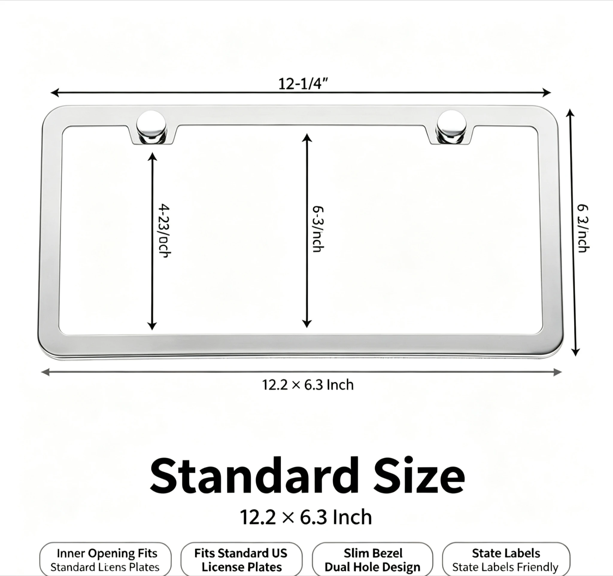 2Pcs Slim Fit Chrome Plated Stainless Steel License Plate Holder Rust Weatherproof Universal For US Car Truck License Plate