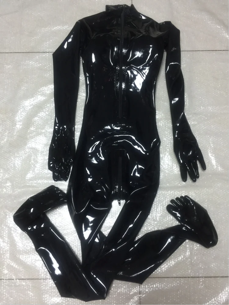 Handmade Sexy Latex Catsuit Rubber Bodysuits with Back Zip Men Women Fetish Coverall with Five Finger Sock 2D/3D Breast no Hood - view 3