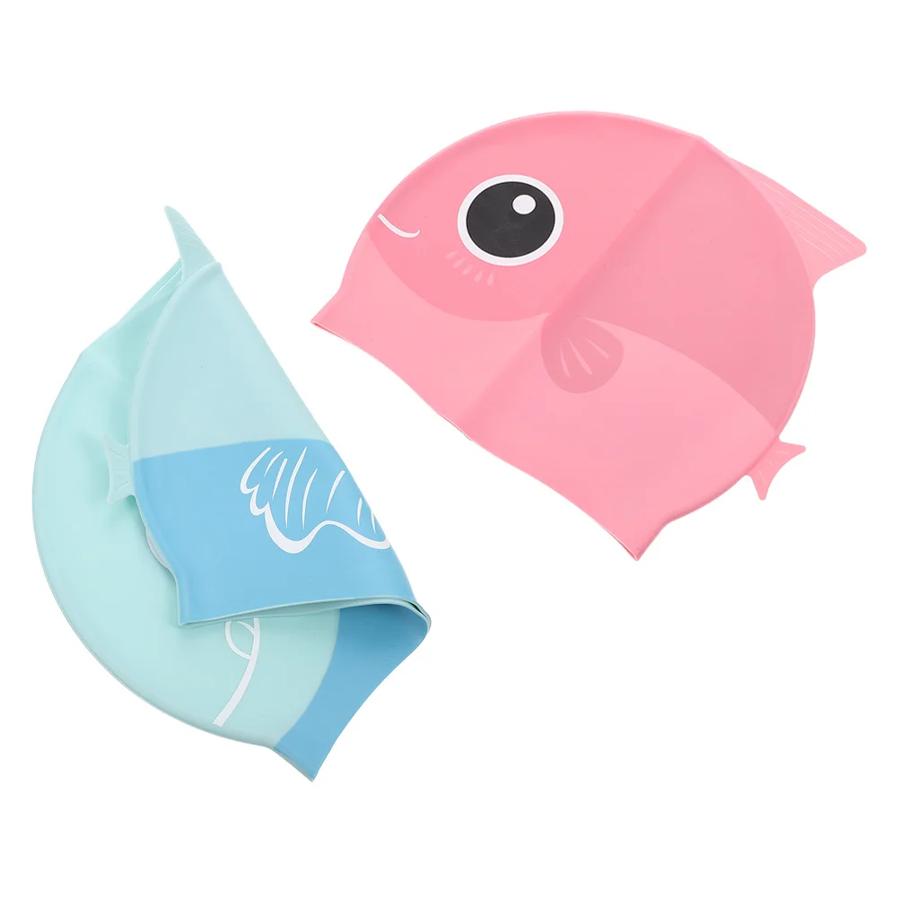 2 قطعة قبعات السباحة سيليكون الكرتون قبعة السباحة لمرونة مقاوم للماء ملحقات السباحة قبعات السباحة #5