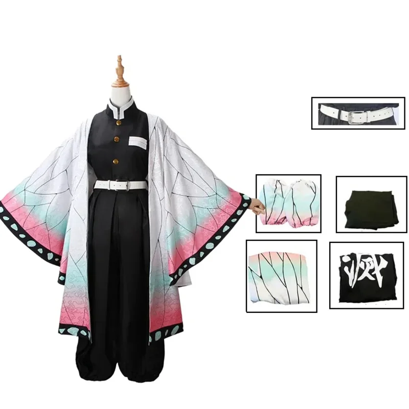 CyCostume 애니메이션 악마 슬레이어 Kochou Shinobu 코스프레 의상, Kimetsu No Yaiba Kochou 유니폼, 할로윈 가발 및 헤어피스