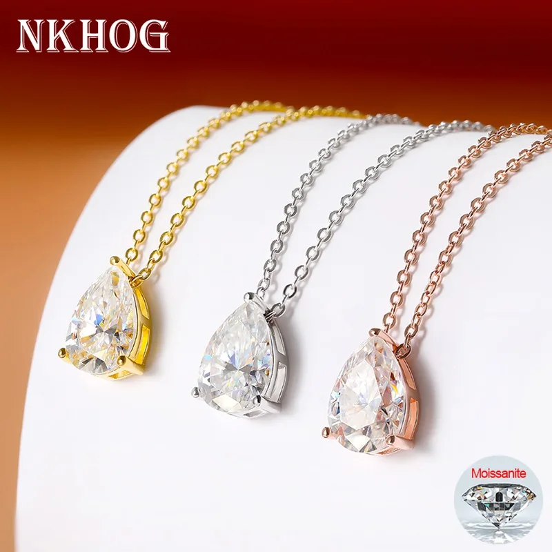 NKHOG 1/2/3/4CT Pear Cut Moissanite Necklace S925 Silver 18K Plated WaterDrop Diamond Solitaire Pendants Women Gifts Jewelry GRA