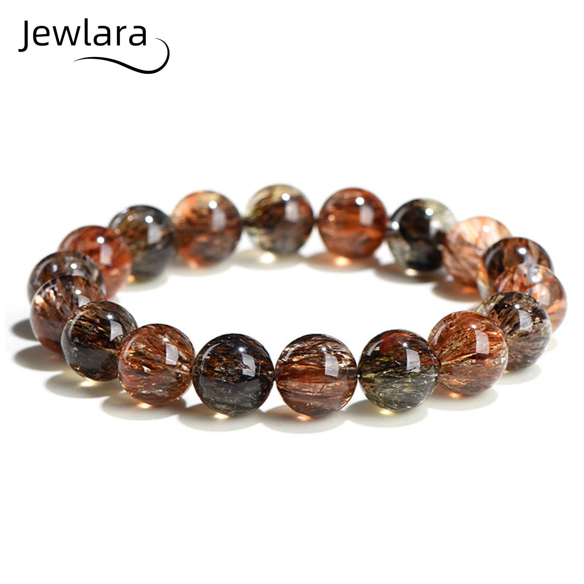 

Jewlara Genuine Natural Super 7 Black Rutilated Quartz Beads Bracelet, Handmade Round Bead Bangle, Fashion Jewelry Women Men