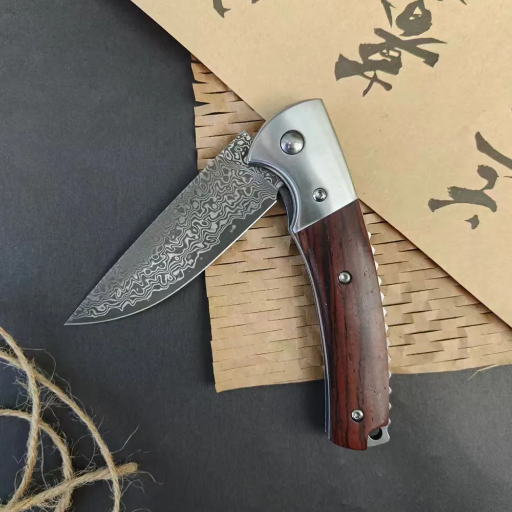 Дамасский складной нож VG-10, стальное лезвие с сердечником, деревянная ручка Bocote с поворотным шарикоподшипником для плавного открытия |   Кемпинг EDC