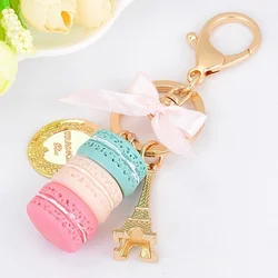 Resin Macaron Key Chain Lovely Macaron Bag Charm Key Chain Romantic Metal Tower Key Chain Car Key Chain  (color Random)