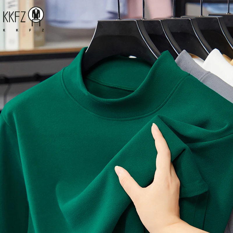 Mens Slim Mock Neck Base Shirts Light Warm Brushed Fabric Stretch Long Sleeve Tops For Daily Casual And Outer Matching view 2