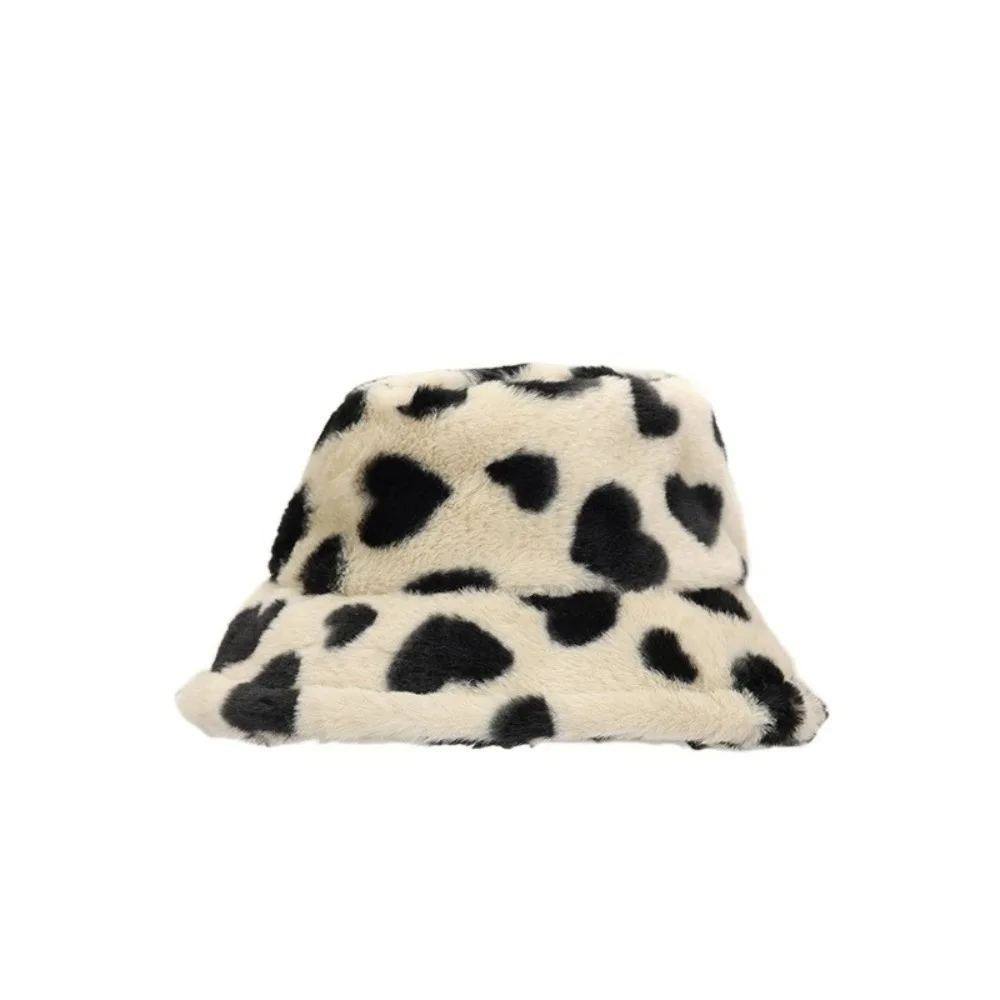 

Fashion Faux Fur Fisherman Hat Thicken Warm Love Heart Bucket Hat Coldproof Korean Style Winter Hat Winter