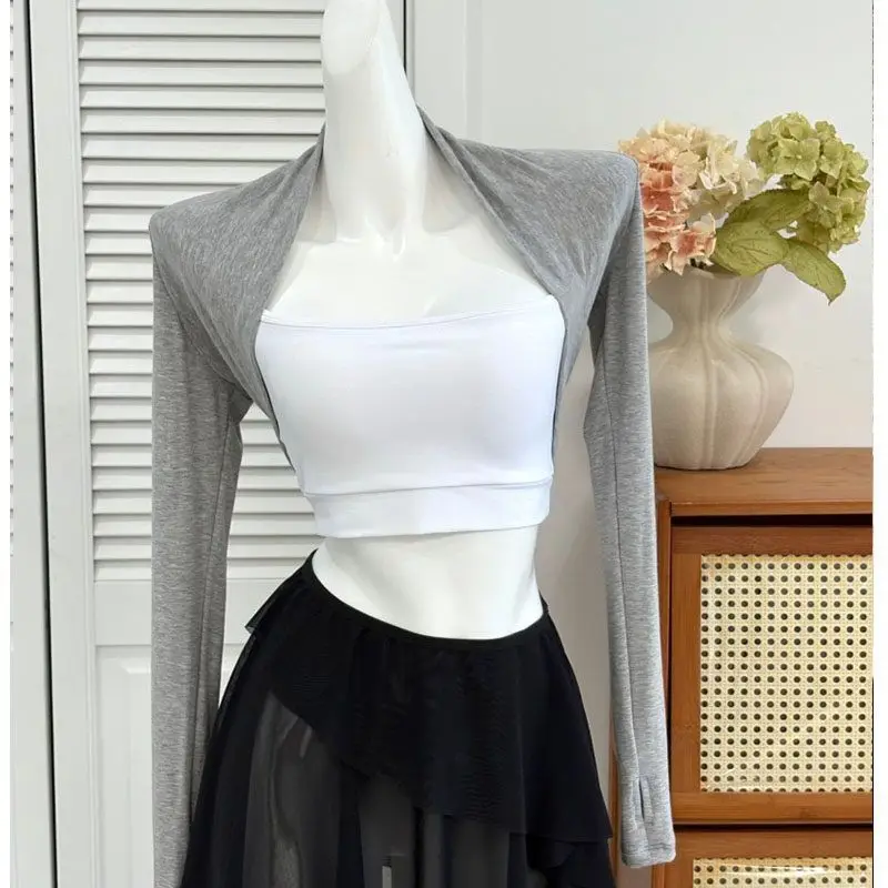 Modale Yoga Jacket Women's Short Version Fitness Sporty Cover up Sun Protection Lightweight Breathable Long Sleeve Korean Style