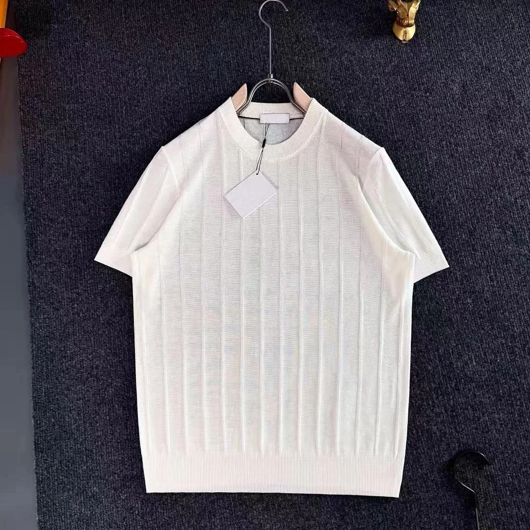 Italian BC vinegar and linen knitted short-sleeved casual solid color crew neck T-shirt