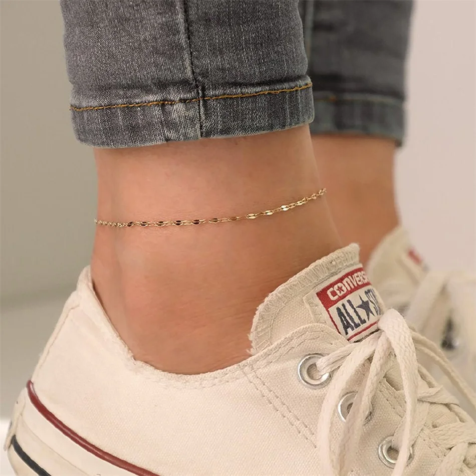 316 l stainless steel Minimalist gold Color Chains Anklets For Women Girls Friend Foot Jewelry Leg Barefoot Bracelet jewelry