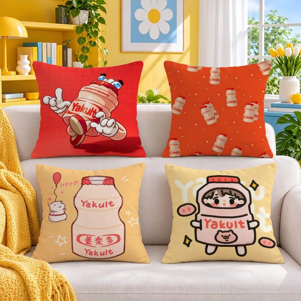 brand Yakult Cushion Cover Throw Pillow Short Plush Fresh Bright Cushion for Bedroom Sofa Ornament Present Gift