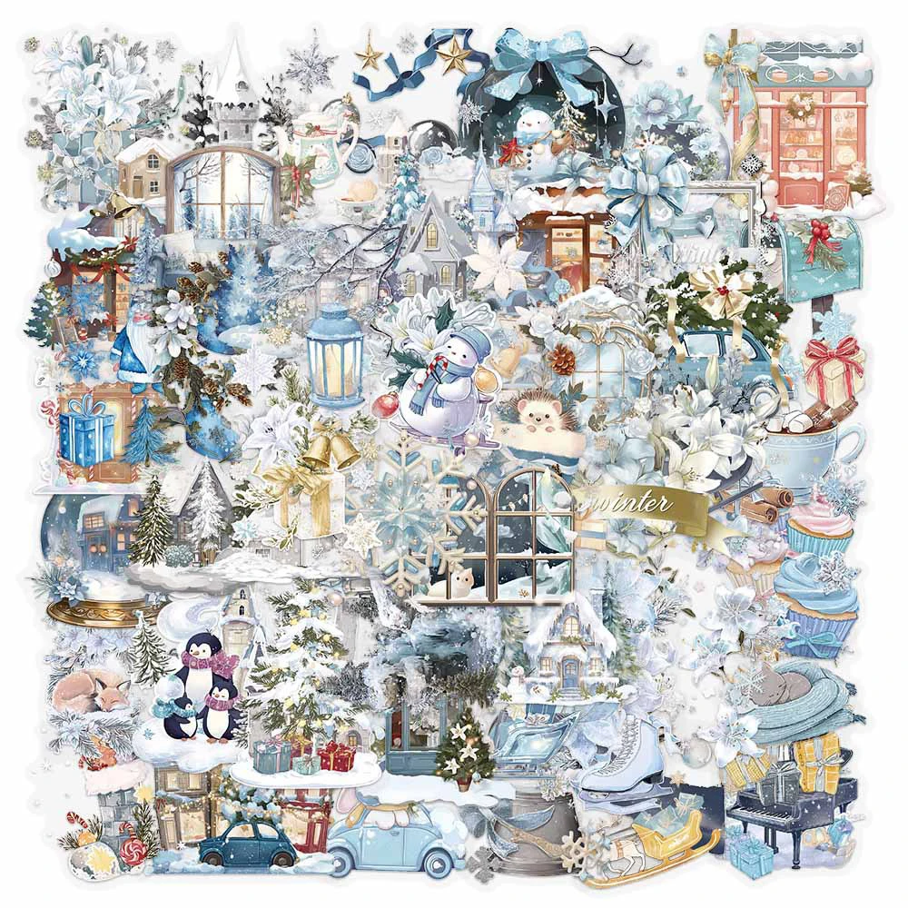 10/30/50pcs 귀여운 만화 겨울 테마 스티커 투명 빈티지 미적 낙서 데칼 수하물 노트북 전화 스티커 장난감