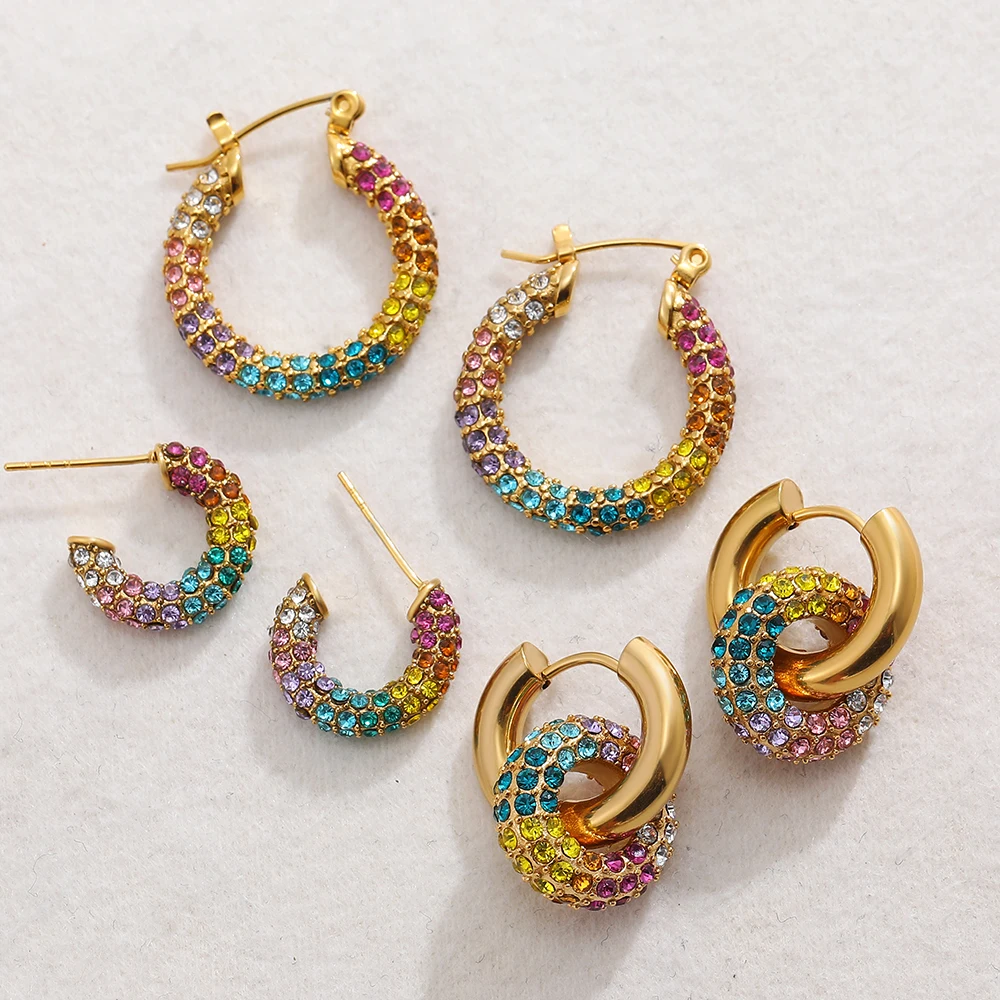 Женские круглые серьги-кольца из нержавеющей стали с фианитом Женские круглые серьги-кольца из нержавеющей стали с фианитом