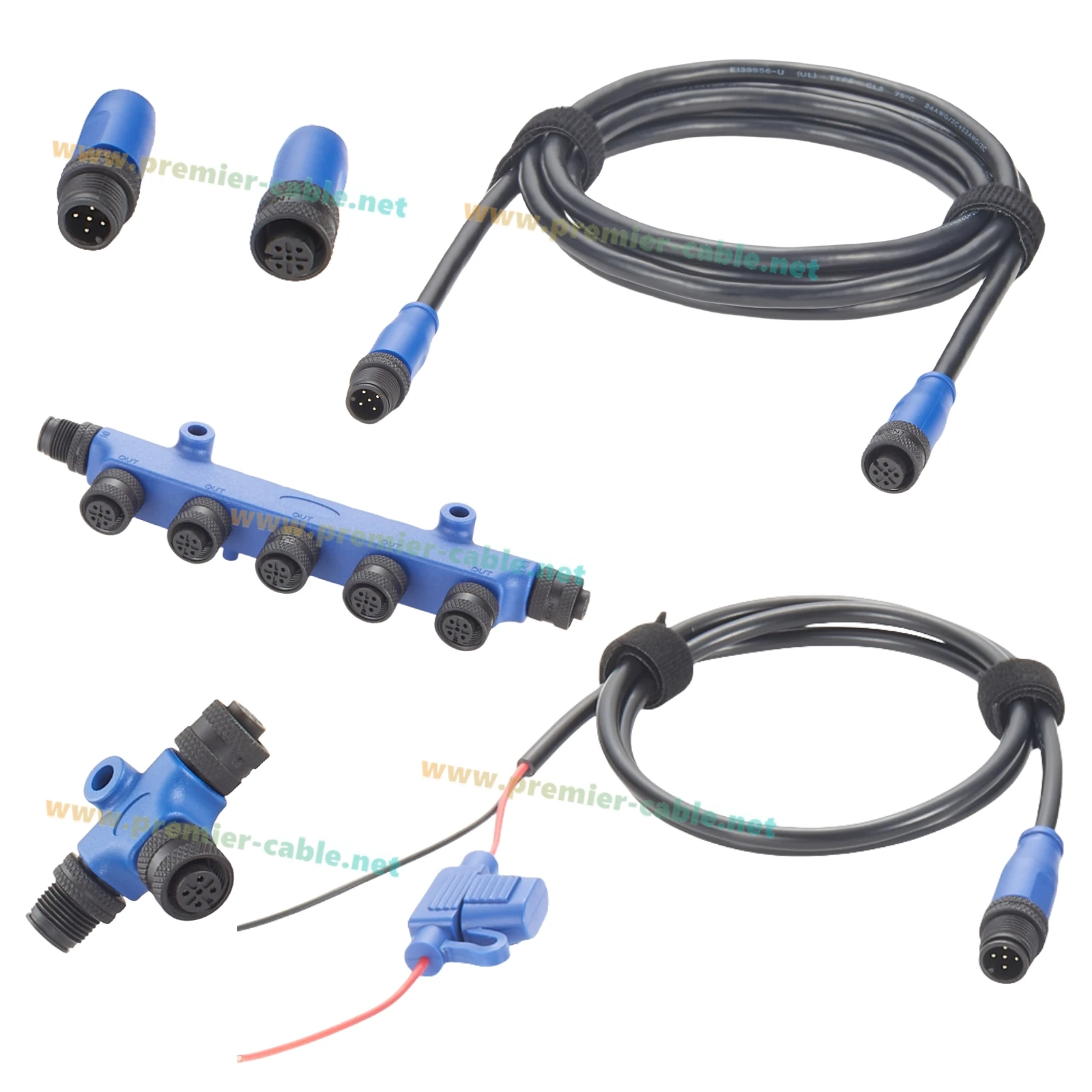 NMEA 2000 N2K Starter Kit Marine Grade Backbone Drop Cable 5 Way T-Splitter Tees Terminators Power Cable for Lowrance Simrad B&G