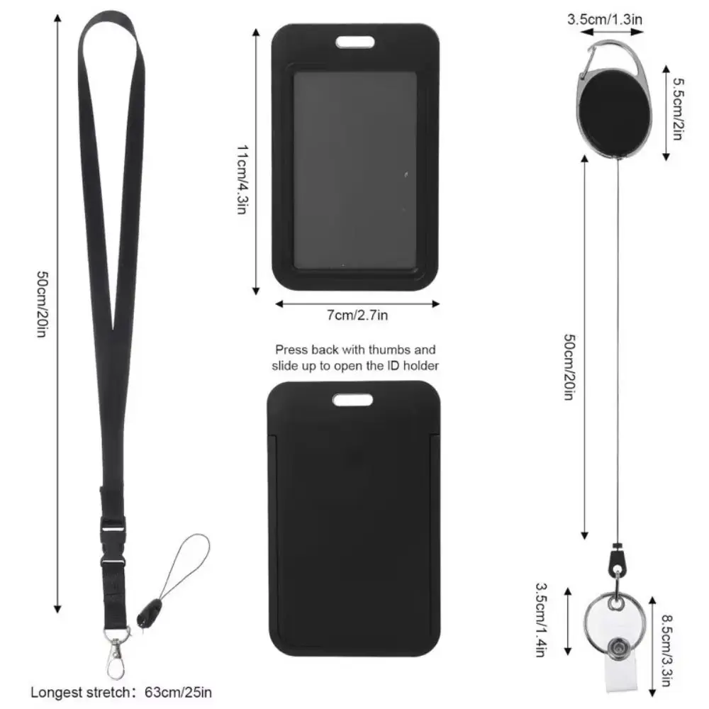 Juego de tarjetas de permiso de trabajo retráctil con cuerda, colgante para el cuello, carcasa dura, soporte protector retráctil para tarjetas de identificación con cordón desmontable