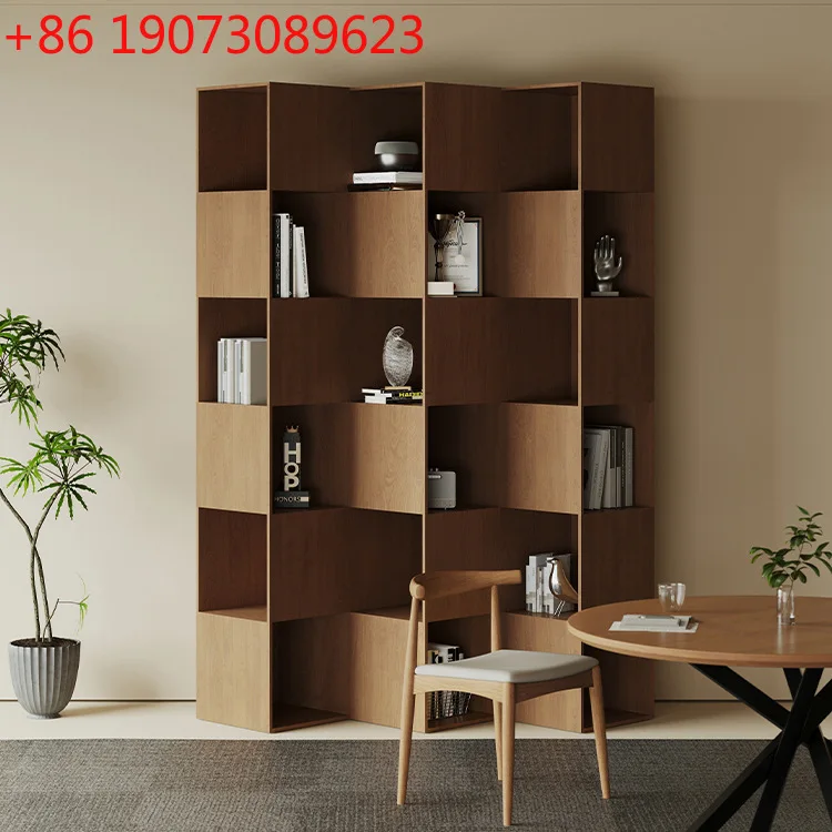 

Office solid wood floor-to-ceiling bookcase, simple modern style creative display case, multi-layer solid wood lattice bookshelf