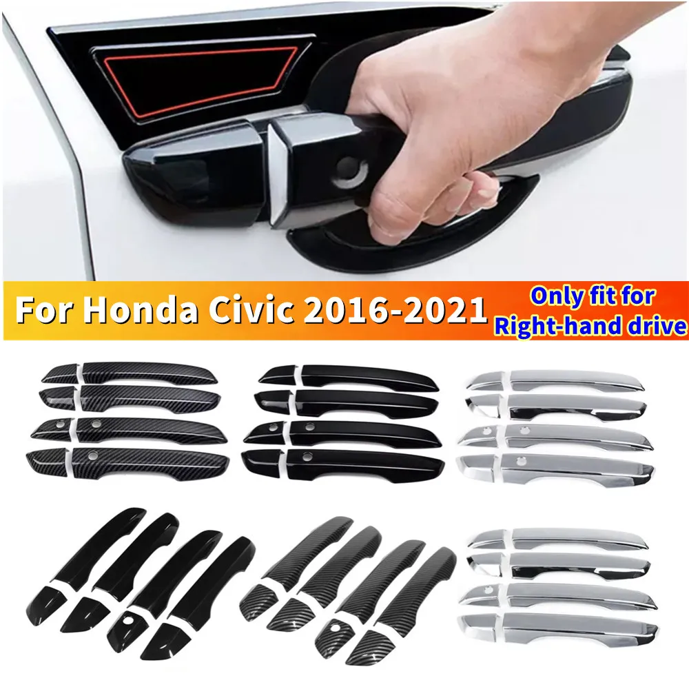 

1 комплект для RHD Honda Civic Sedan 2016-2021, внешняя умная дверная ручка, рамка, накладка, защитная наклейка из АБС-пластика, аксессуары