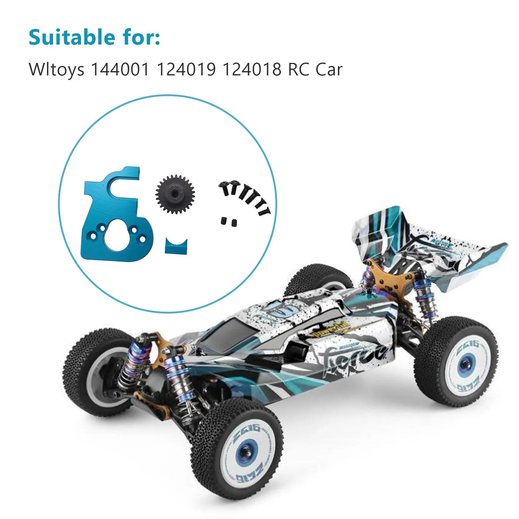 حامل تثبيت محرك السيارة BAAA-RC مع ترس المحرك لـ Wltoys 144001 124019 124018   ملحقات ترقية قطع غيار RC، أزرق