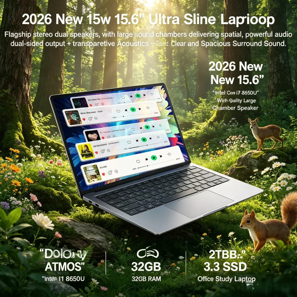

2026 New 15.6" Ultra Slim Laptop Intel Core i7-8650U Win11 Pro 32GB RAM 2TB M.2 SSD Office Study Laptop