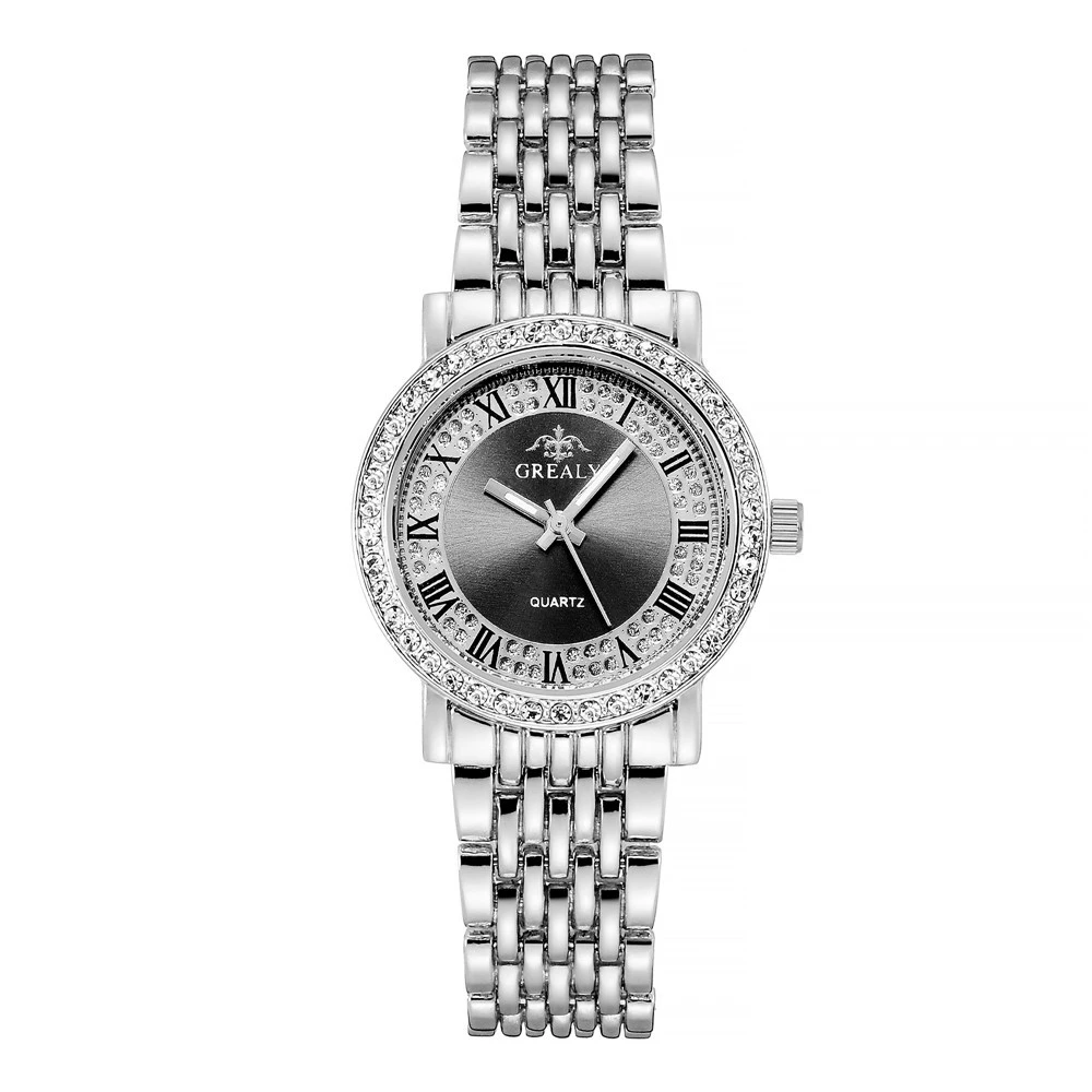 Reloj de marca de lujo para mujer, conjunto de diamantes de Roma, relojes de cuarzo informales, correa de acero inoxidable dorada, reloj para mujer