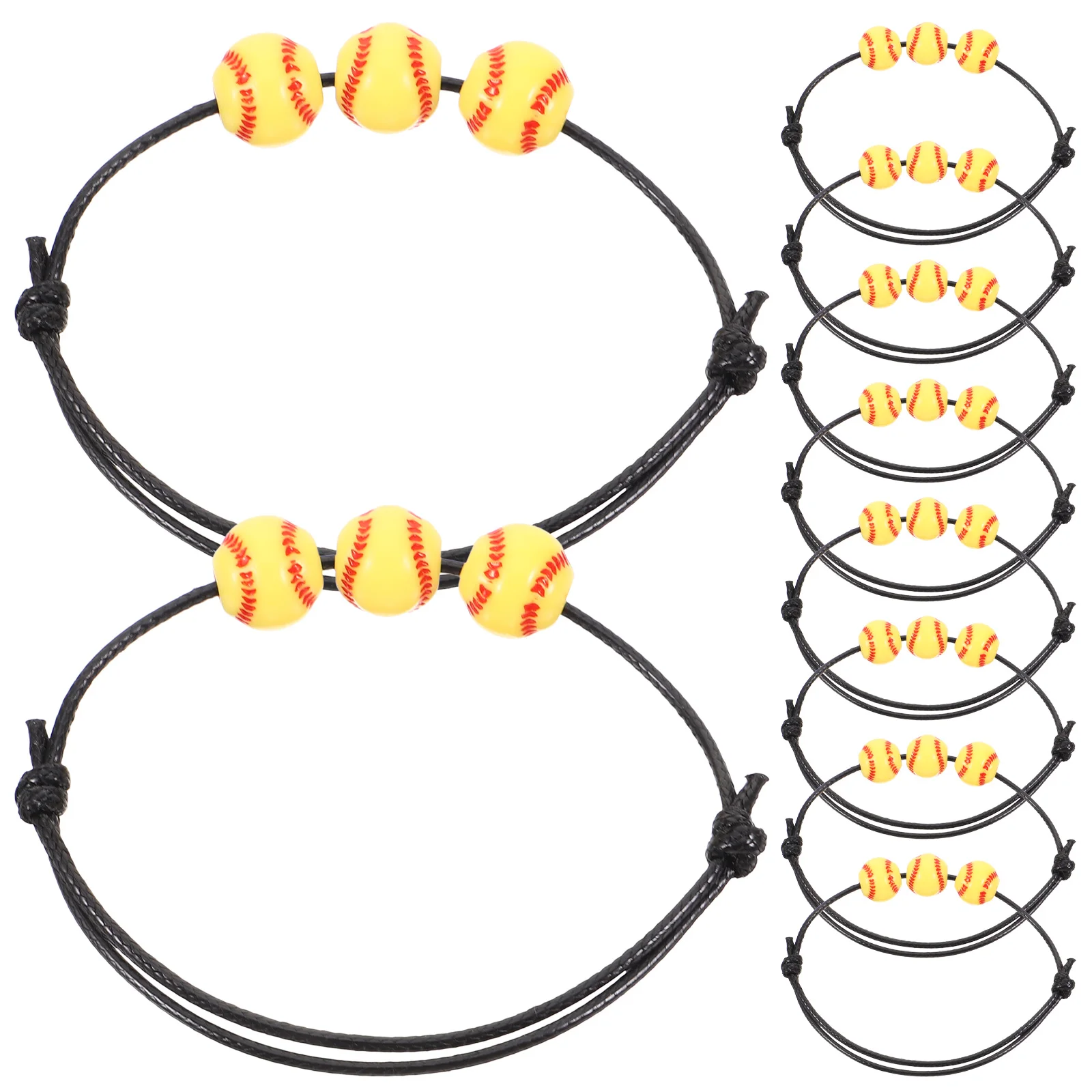 

10pcs Waterproof Hand Ropes Adjustable Baseball Beads Bracelets Softball Sports Style Black Cord Polyester Braided Wristbands
