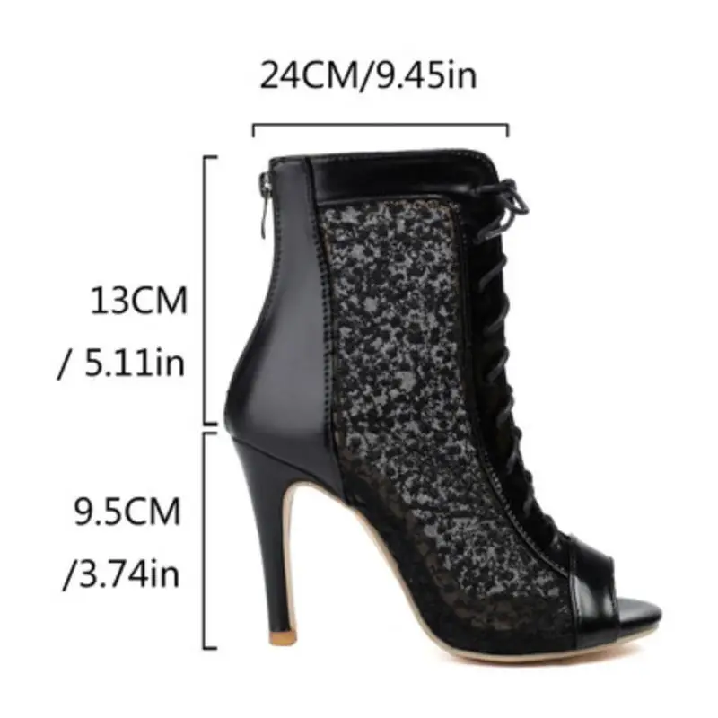 REAVE CAT Sexy Women Sandals Lace Stiletto 9.5cm High Heel Strap Peep Toe Breathable Mesh 48 Party Shoes