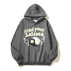 Street Wear Fashionable Search Universe Balance Foam Printing Hooded Pullovers for Men and Women Baggy Hoodies Relaxed Fit