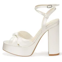 DIZHUANG shoes Fashionable women's high heel sandals. About 13 cm heel height. Summer women's shoes. White satin sandals.34-46