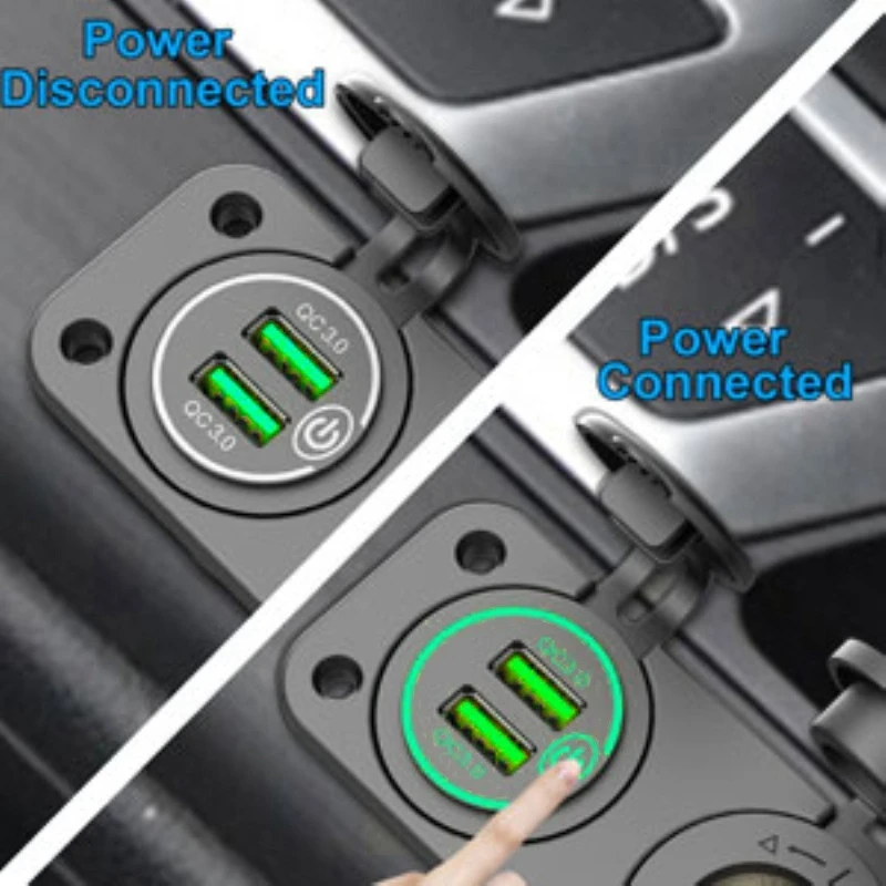QC 3.0 Dual USB Car C-Igarette Lighter Socket 12V Fast With Contact Switch For Boat Motorcycle Truck