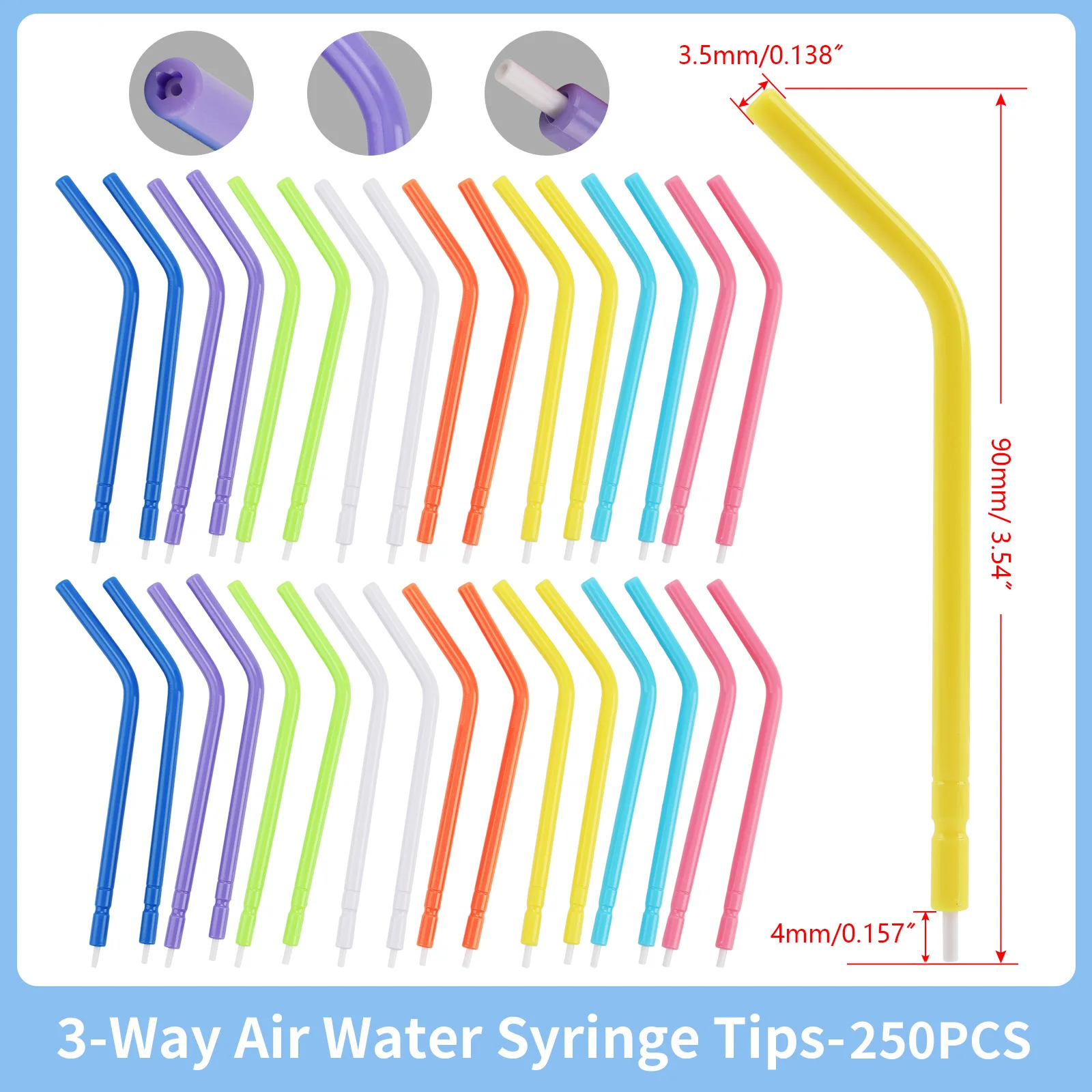 250Pcs/Pack Dental 3-Way Air Water Triple Syringe Disposable Spray Tips Triple Nozzles Tubes Free Shipping