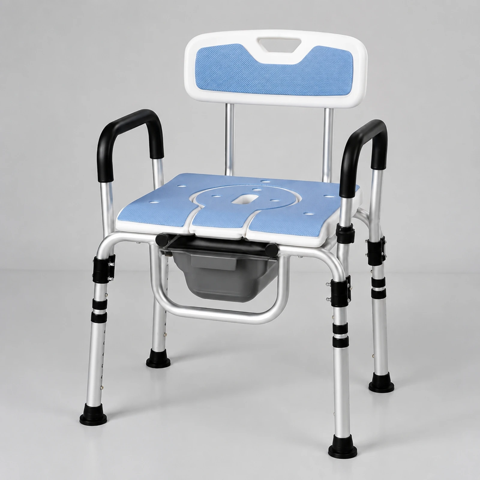 Shower Commode Chair Ventilated Commode Chair with Removable Container Heavy Duty Corrosion-Resistant for Older Adults