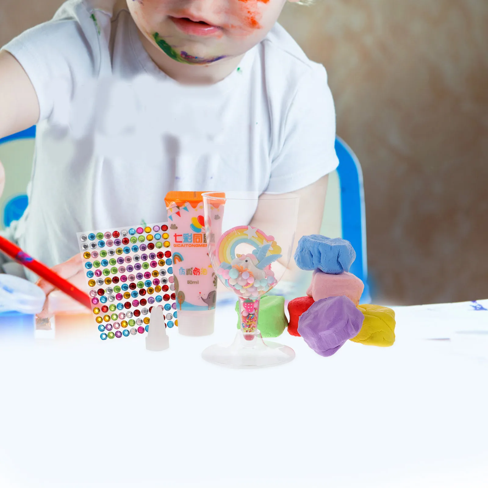 ชุดวัสดุปั้นดินเหนียว ชุดงานฝีมือ ของเล่น DIY ของตกแต่งสำหรับเด็ก เครื่องมือพลาสติก งานปั้น ของเล่นเสริมพัฒนาการสำหรับเด็กและผู้ปกครอง เด็กผู้หญิง ถ้วยไอศกรีม