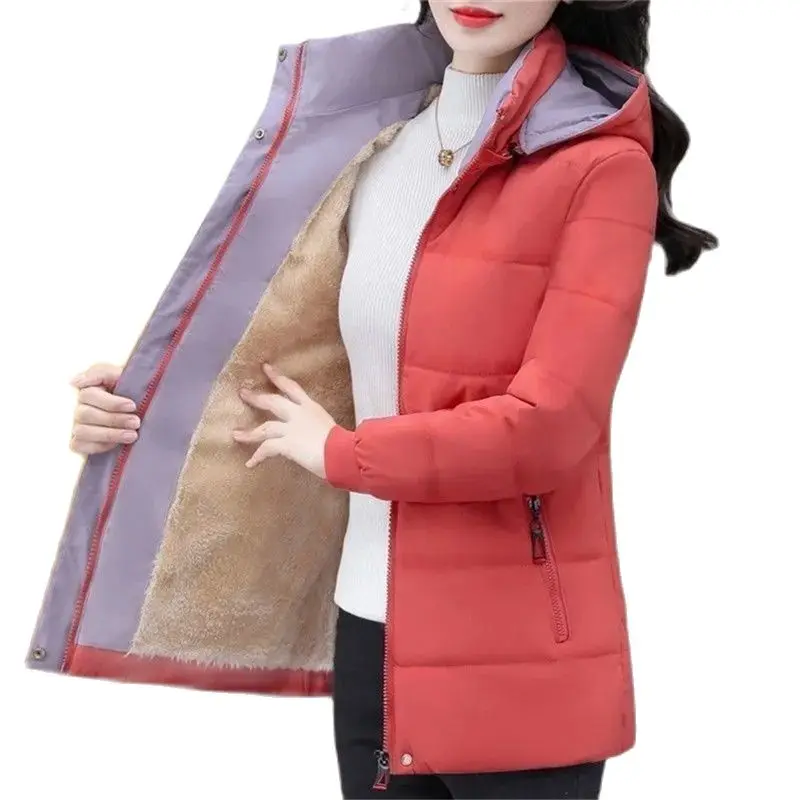 Warm Winter Hooded Parka Windproof jacket Female\'s Winter Jacket Plush And Thickened High-End Women\'s Short Cotton Coat Patchwor