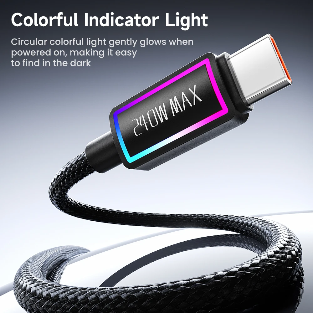 Toocki 240W Type C To Type C Cable For iPhone 17 16 Xiaomi Samsung Macbook PD3.1 Fast Charging Colorful Indicator Light USB Cord