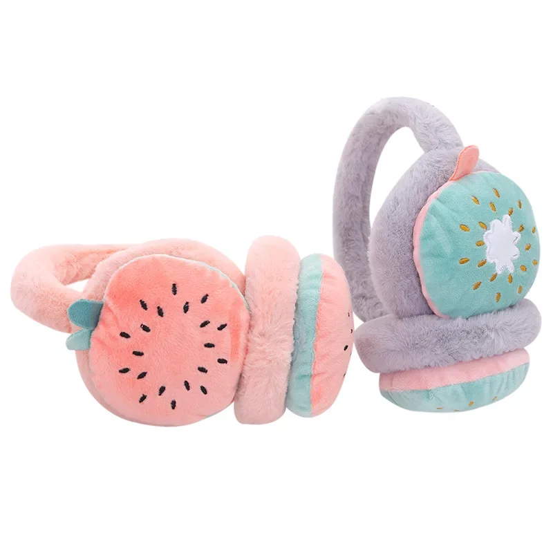 Meninas brincalhão-regalos de pelúcia ajustáveis para mulheres, tampa da orelha, Earmuffs, adorável, Catoon, frutas, manter aquecido, defender, inverno, acessórios