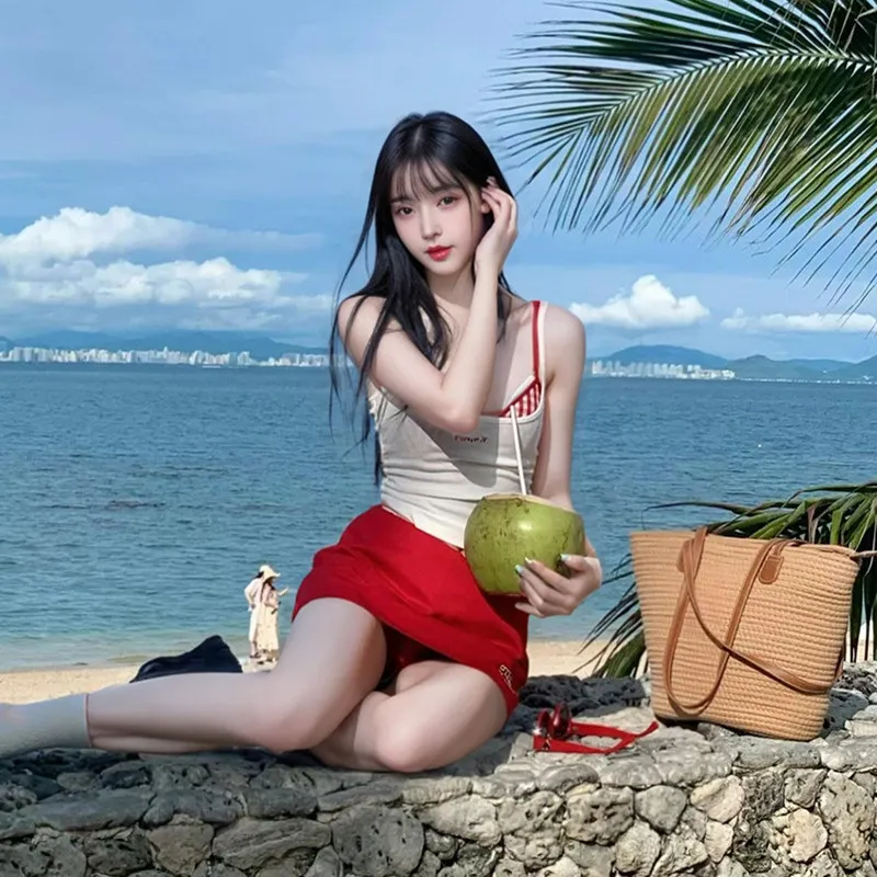 4 قطعة/المجموعة جديد 2025 الصيف شبكة مثير بيكيني المايوه مع قمم تنورة للنساء الحلو ملابس الشاطئ فستان رقيقة ثوب السباحة