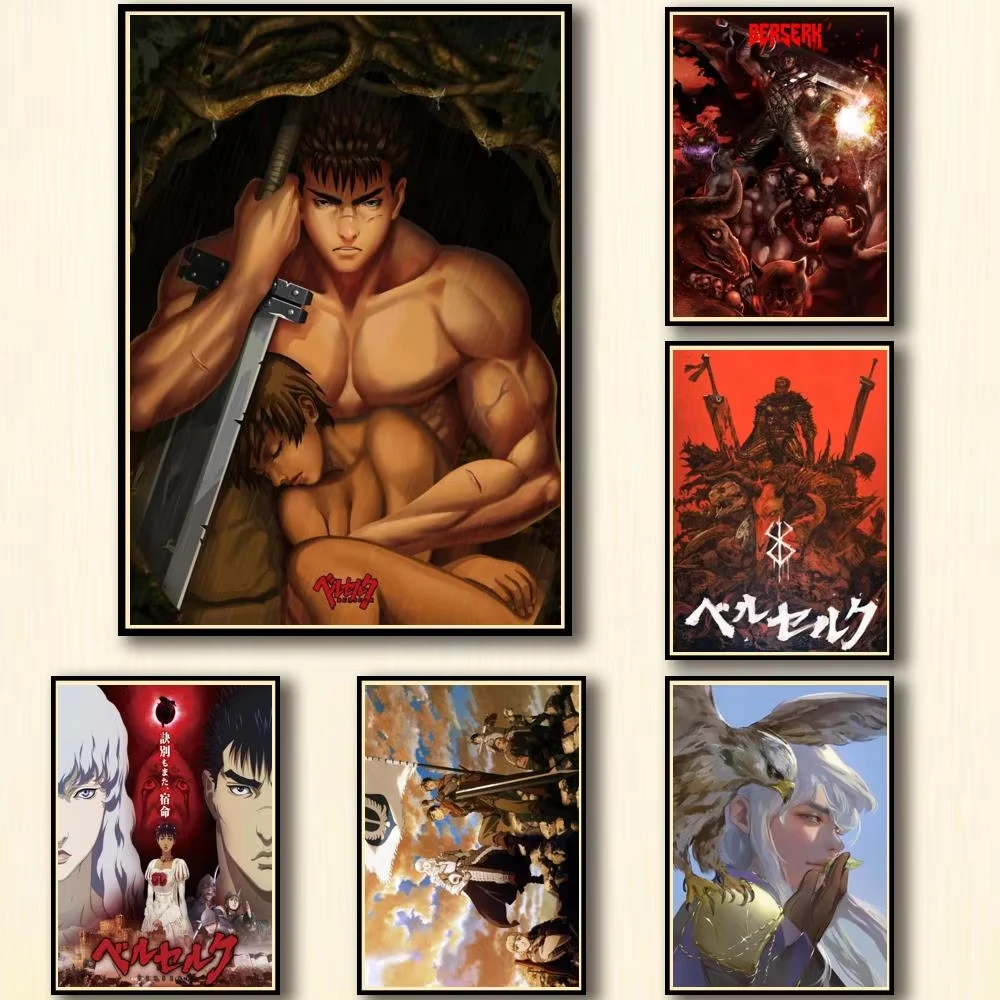 ملصقات أنيمي Berserk فريدة من نوعها تتميز بملصقات جدارية فنية بديلة Guts Griffith للمقهى المنزلي أو ديكور البار