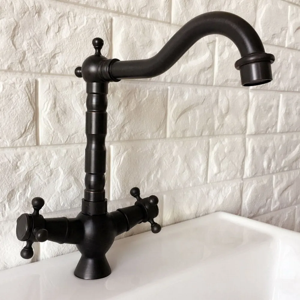 

Oil Rubbed Bronze Basin Faucet Double Handle Bathroom Kitchen Faucet Swivel Spout Vessel Sink Mixer Tap Deck Mounted Nnf363