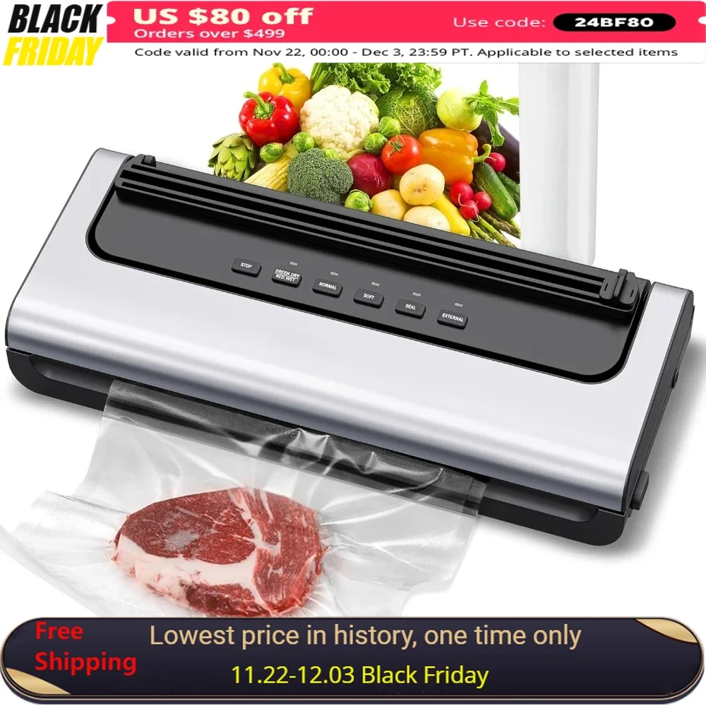 

Vacuum Sealer Machine, Automatic Vacuum Sealing Preservat, Dry & Moist Food Modes & Led Lights, Stainless Steel Food Sealers