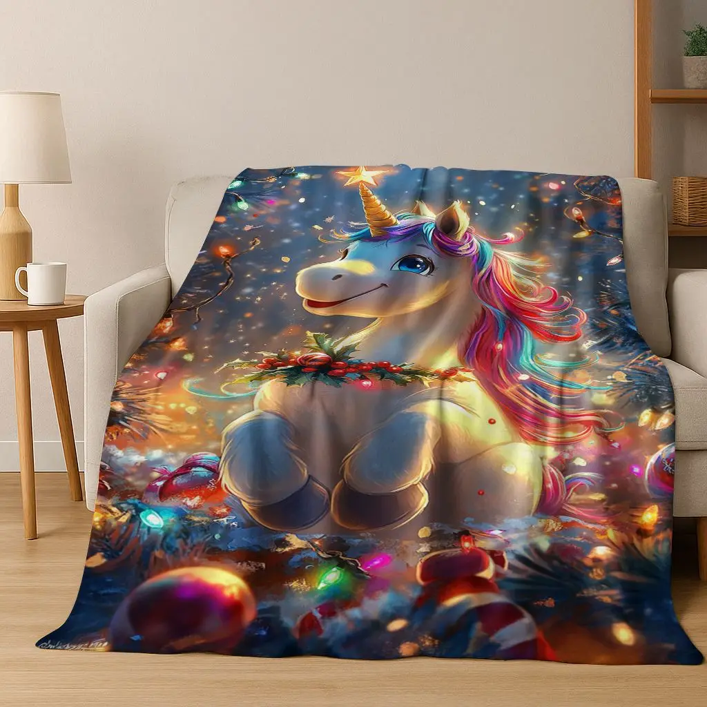 Cartoon Rainbow Unicorn Elves Girl Gift Flannel Blanket,Cozy Soft Throw Blanket for Home Bedroom Bed Sofa Picnic Cover Kids