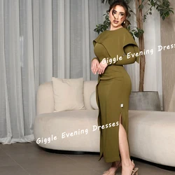 Giggle Crepe Close-Fitting O-Neck Elegance Prom Gown Saudi Arab Pleating Slit Ankle-Length Evening Party Dresses for Women 2024