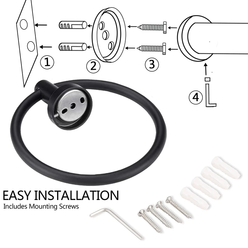 

Регулируемая вешалка для полотенец из нержавеющей стали, черный/хромированный аксессуар для ванной комнаты, круглый стильный держатель для полотенец, перфорированный гвоздь, подвесной