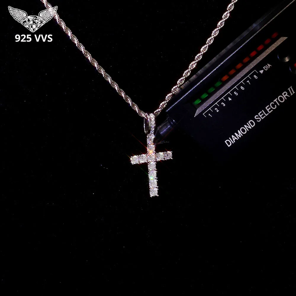 

925 Sterling Silver Jesus Cross Pendant Iced Out VVS Moissanite Christian Jewelry White Gold Plated Pendant Gift for Women