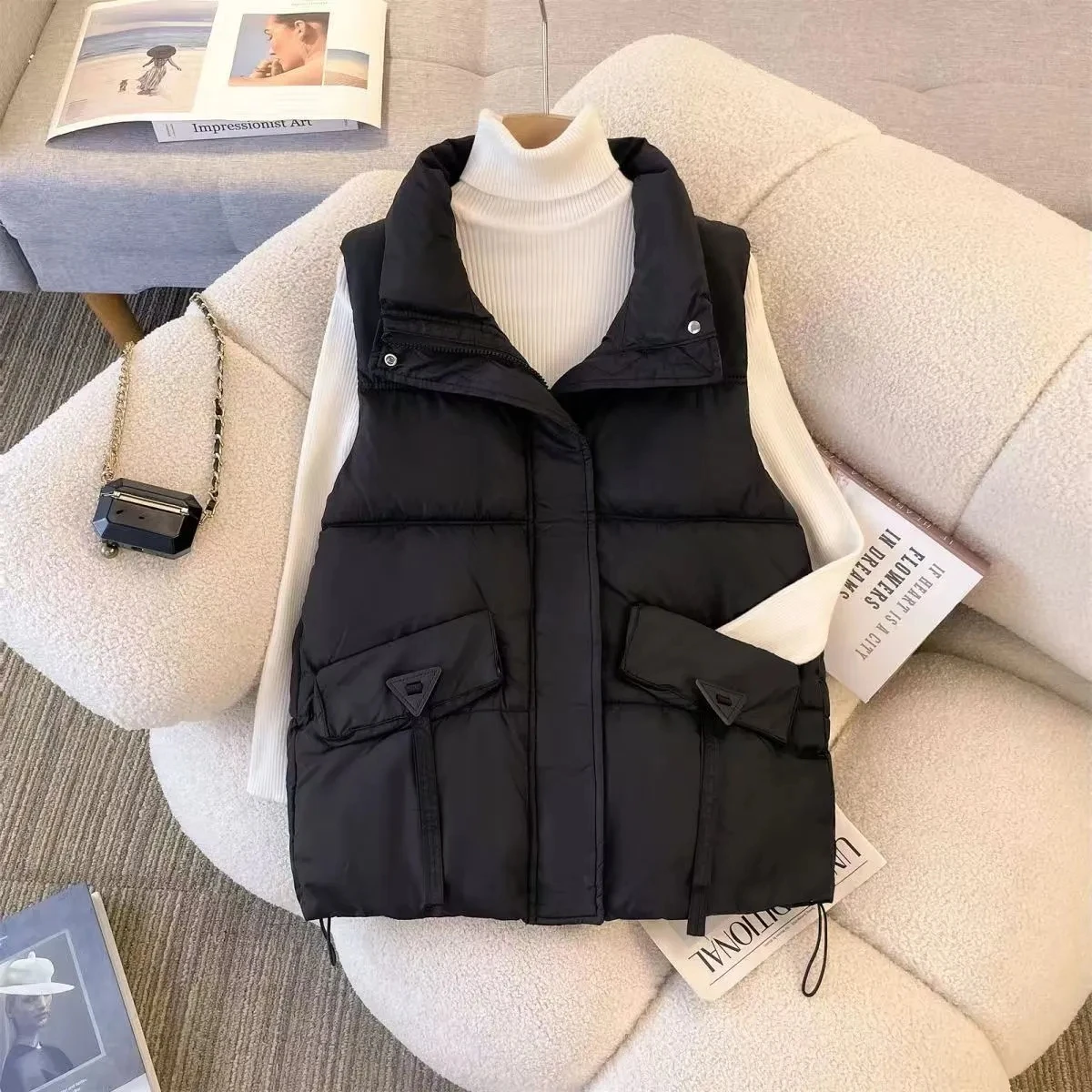 

plus Size Women's down Cotton Vest Faionable Outerwear Autumn Winter New Sle Zipper Casual Loose Fit Thermal ort Jaet