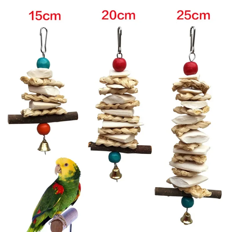 Deep Sea Squid Bone Pet Parrot Toy Bird Swing Exercise Grinding Biting Wooden Toys Pet Parrot Macaw Hammock Bird Toy with Bell