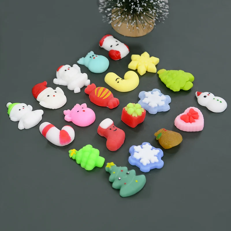 10Pcs Christmas Squishy Stress Relief Toys for Kids Party Favors Birthday Rewards Gifts Goodie Bag Filler Santa Claus New Year