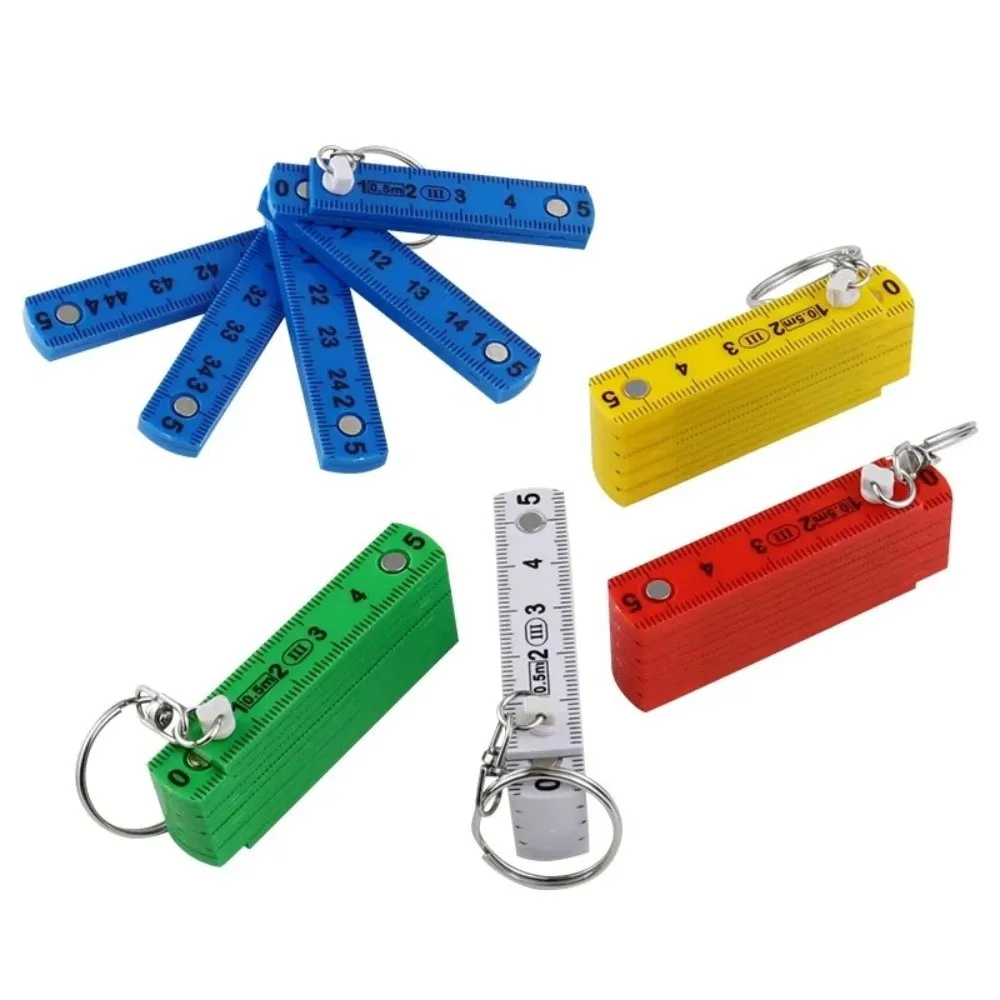 0.5m 10-Fold Folding Ruler with Keychain Anti Pinch Plastic Ruler Double-sided Scale Measuring Ruler Daily Measuring