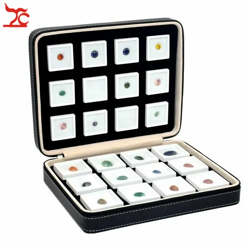 High-End Black Leatherette Gemstone Storage Box Diamond Travel Case Jewelry Holder with Gem Box Protable
