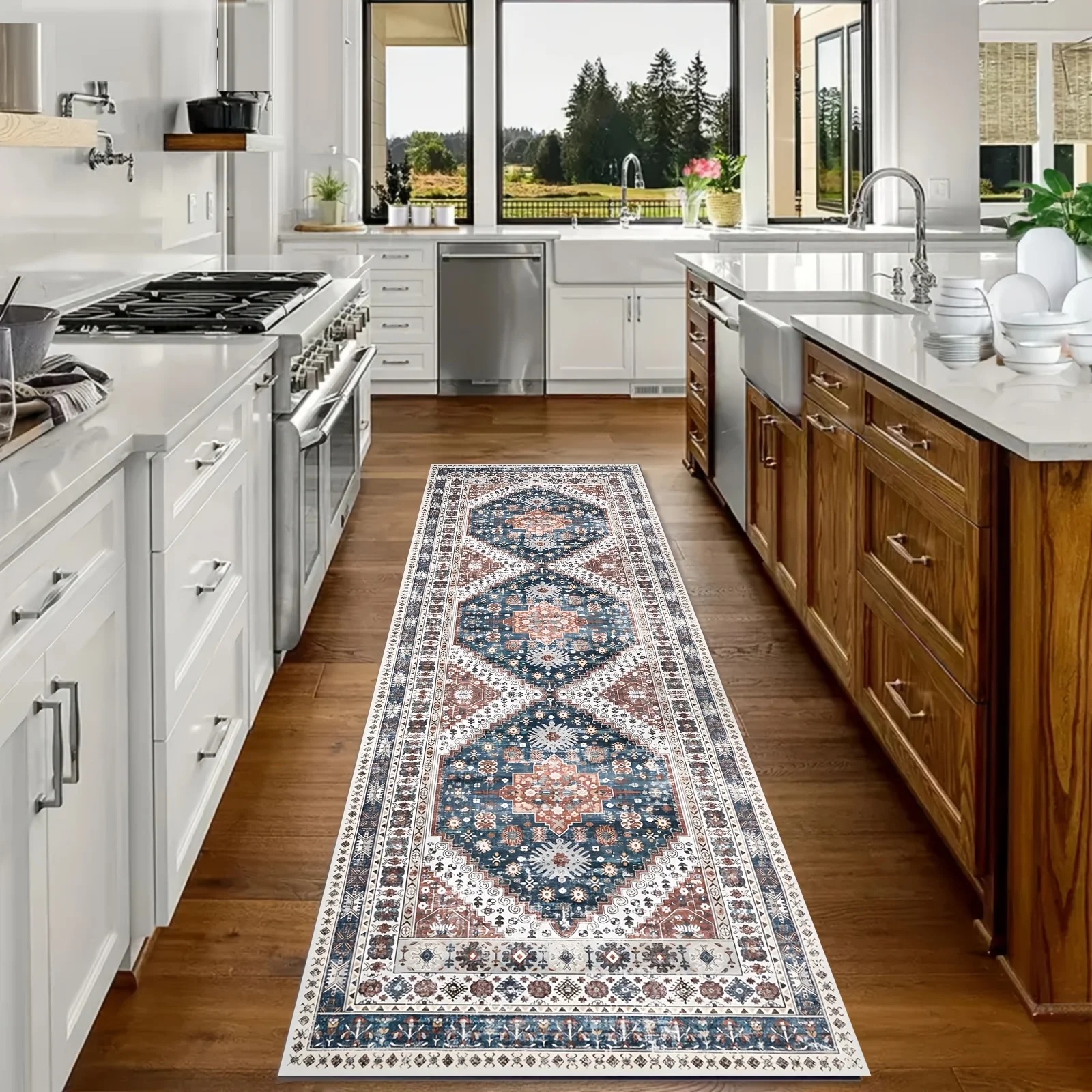 VIKAMA Hallway Runner Rug Non Slip Washable Rugs for Laundry Room Vintage Soft Rugs for Living Room Kitchen Home Decoration